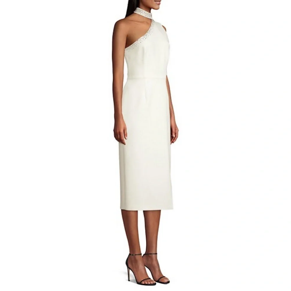 BCBGMAXAZRIA Swarovski Crystal Embellished Asymmetrical Sheath Dress - Picture 3 of 5